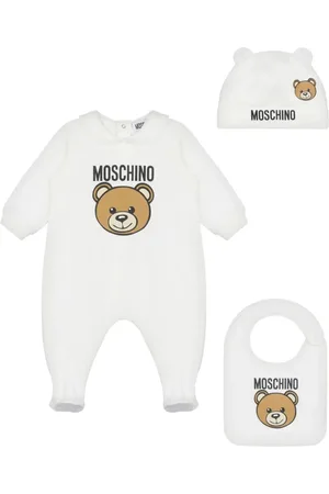 Moschino Tutina con cappello e bavetta stampa orsetto Toy panna