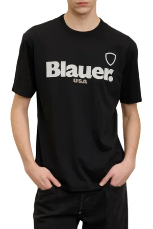 Blauer T-shirt maniche corte con logo in jersey