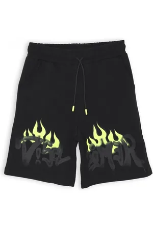 DISCLAIMER Bermuda in cotone con stampe verde fluo