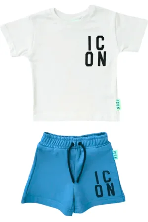 Icon Brand T-shirt e shorts con logo bianco azzurro