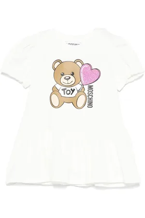 Moschino Abito neonata con balza stampa orsetto panna