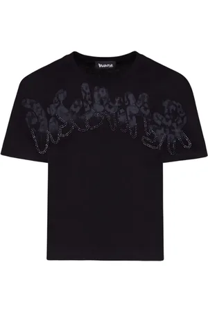 DISCLAIMER T-shirt crop maniche corte con logo strass