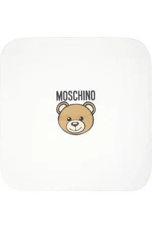 Moschino Coperta in cotone con stampa orsetto panna
