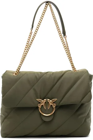 Pinko Borsa Love Bag Puff Extra in nylon riciclato verde militare oro