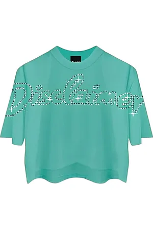 DISCLAIMER T-shirt crop con logo gioiello verde menta