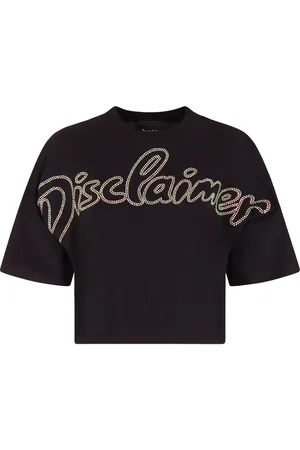 DISCLAIMER T-shirt cropped manica corta con logo strass