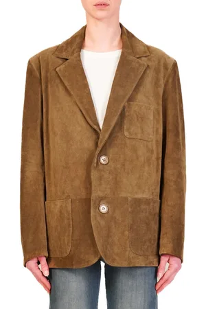VICOLO Giacca blazer in pelle scamosciata fango