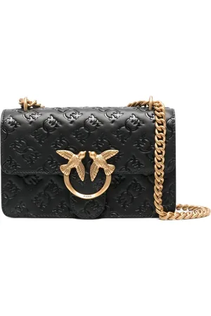 Pinko Borsa Love One Mini in pelle con logo imprimè oro