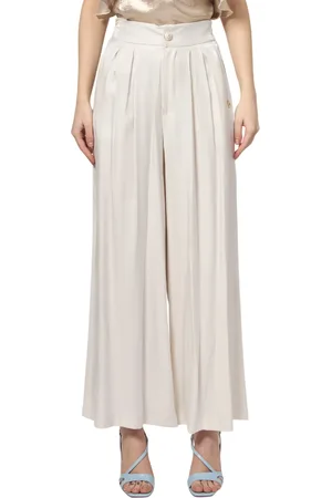 YES-ZEE Yes Zee pantaloni gamba larga con pinces avorio