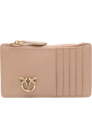 Pinko Portacarte Airone in pelle con logo beige