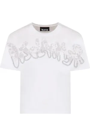 DISCLAIMER T-shirt crop maniche corte con logo strass