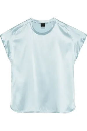 Pinko Blusa Farida manica corta in seta celeste