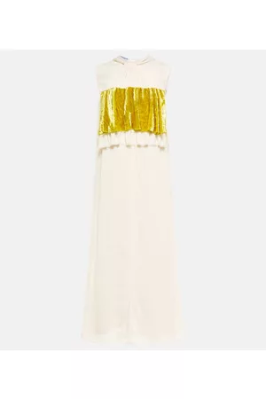 Prada Abito midi in twill e velluto