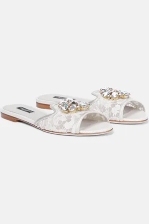 Dolce & Gabbana Sandali Bianca in pizzo con cristalli