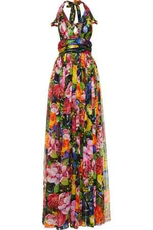 Dolce & Gabbana Abito lungo in seta con stampa floreale