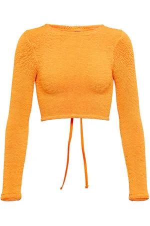 Hunza G Top cropped Celeste in seersucker