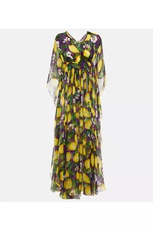Dolce & Gabbana Esclusiva Mytheresa - Abito lungo in chiffon di seta con stampa