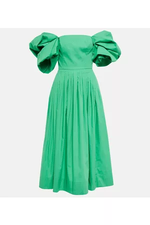 Oscar de la Renta Abito midi in cotone con scollo bardot