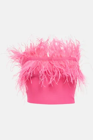 Staud Top cropped Nellie in maglia con piume