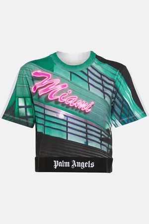 Palm Angels T-shirt cropped in cotone con stampa