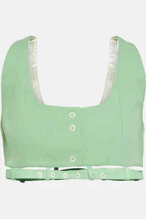 Ganni Top cropped in canvas di cotone