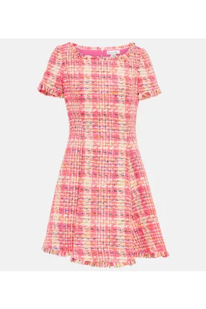 Oscar de la Renta Miniabito in tweed a quadri con frange