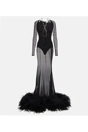 The Attico Abito lungo con cut-out e piume