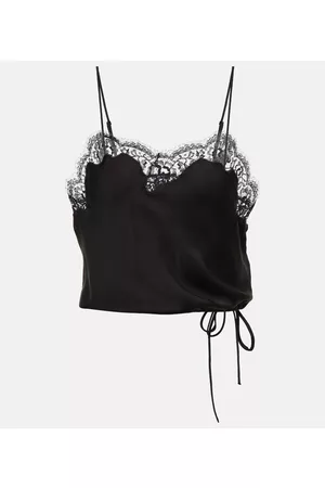 Saint Laurent Donna Top cropped in seta con pizzo