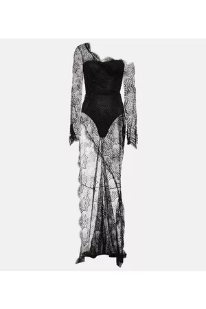 Alessandra Rich Donna Vestiti eleganti - Abito lungo in pizzo monospalla