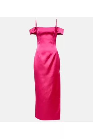 Rasario Donna Vestiti lunghi con spalline sottili - Abito lungo in raso con scollo bardot
