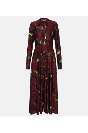 Oscar de la Renta Abito midi in jersey con fiocco e stampa
