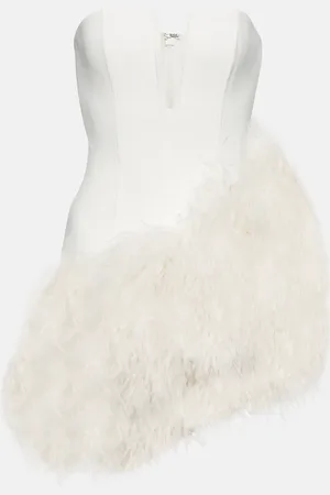 DAVID KOMA Bridal - Abito corto in cady con piume