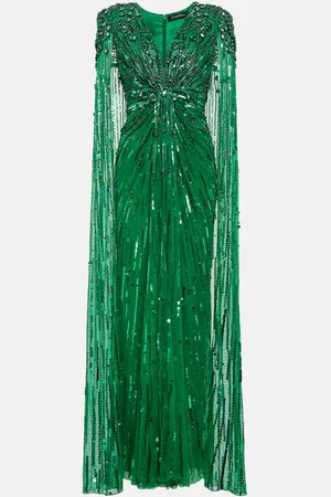 Jenny Packham Abito lungo con paillettes e mantella