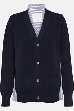 SACAI Cardigan in lana e popeline di cotone