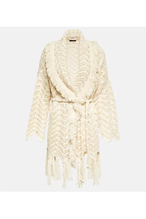 Alanui Cardigan Natural Chevron in misto cotone e lino