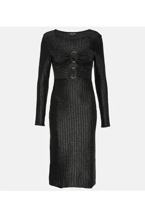 Tom Ford Abito midi in misto cotone e lana lamé