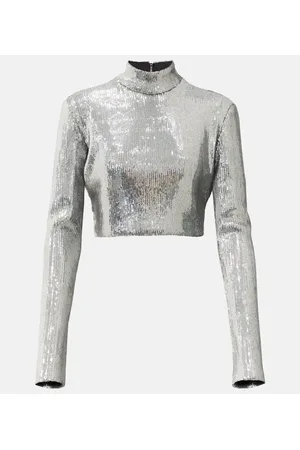 DAVID KOMA Top cropped a collo alto con paillettes
