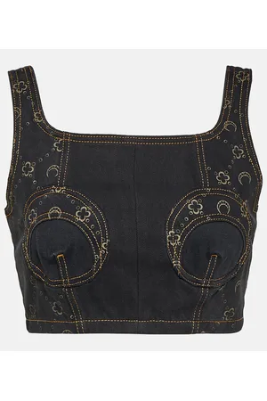 Marine Serre Top cropped di jeans con stampa