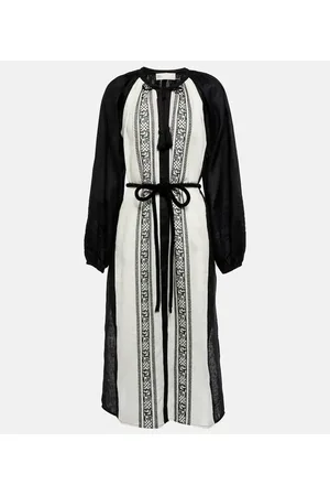 Tory Burch Caftano in lino con ricamo