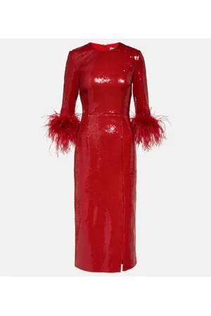 Rebecca Vallance Abito midi Nika con paillettes e piume
