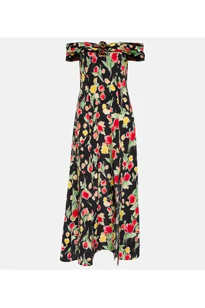 RIXO London Abito midi Freya in seta con stampa