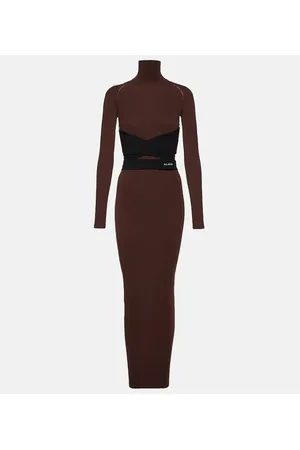 Alaïa Alaïa Abito lungo in jersey con collo alto e cintura