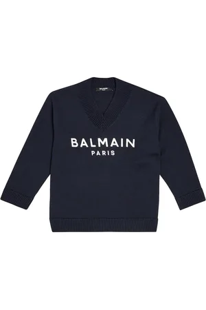 Balmain Pullover in cotone e lana con logo