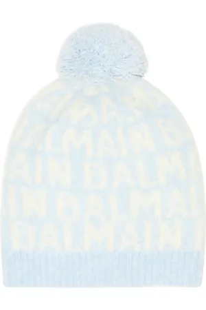 Balmain Berretto in misto lana con logo e pompon
