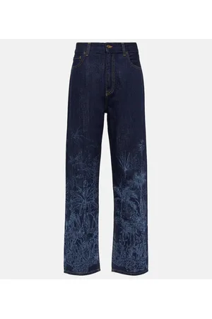 Alanui Jeans Jungle a vita alta con stampa