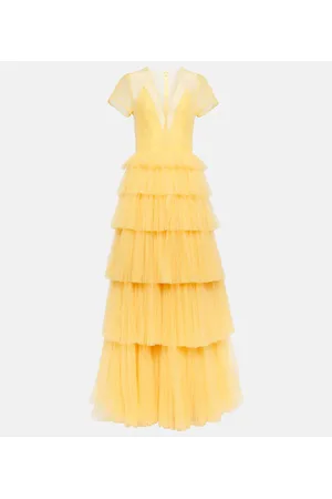 Costarellos Abito lungo in tulle con ruches