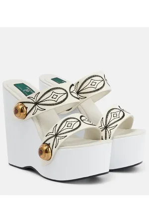 Puccini Sandali con zeppa in pelle con ricamo