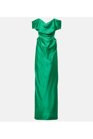 Vivienne Westwood Abito lungo in raso con scollo bardot
