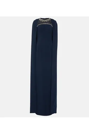 Jenny Packham Abito lungo in crêpe con mantella