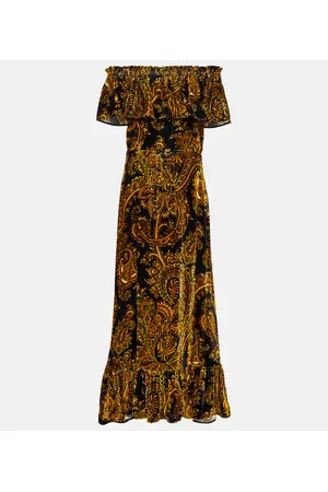 Etro Abito lungo in velluto con stampa paisley